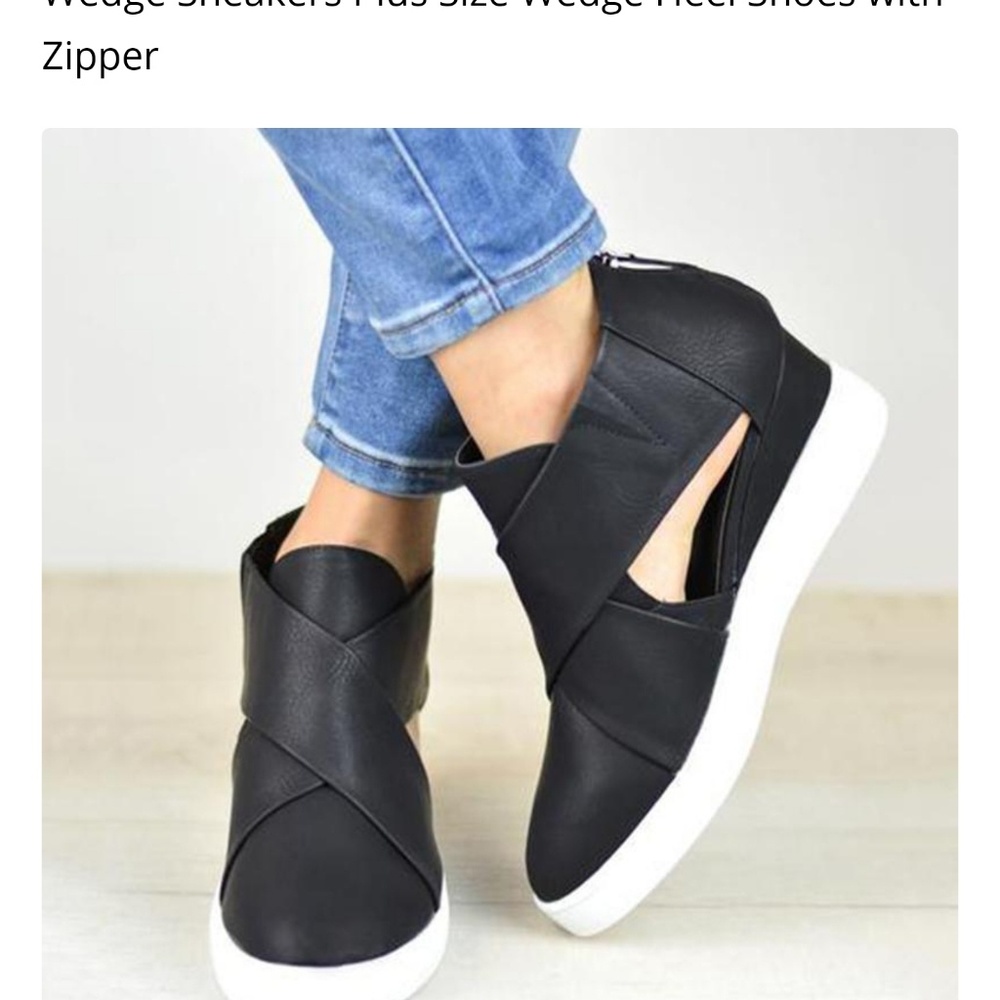 Criss cross cutout wedge sneakers